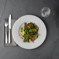 BAMBOO PLATE WITH COOPER CUTLERY- FIG AND HALLOUMI SALAD