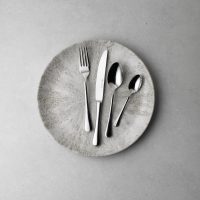 NON FOOD SHOT- AGATE GREY PLATE WITH TANNER CUTLERY