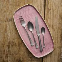 STONECAST PETAL PINK WALLED OBLONG WITH TANNER VINTAGE CUTLERY - NON FOOD